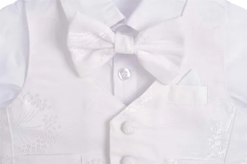Vista 6 de Lito Angels Traje blanco para bautizo con capó de manga larga floral