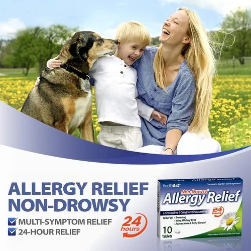 Vista 5 de HealthA2Z® Alivio para la alergia Loratadina 10 mg Antihistamínico Sin somnolencia Alivio de la picazón de garganta, estornudos, secreciones