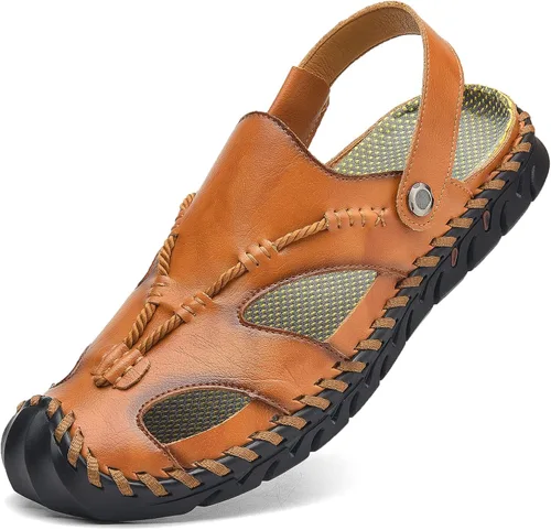 Vista 12 de Shaire Sandalias de hombre Zapatos de playa con punta cerrada de cuero al aire libre 99008negro