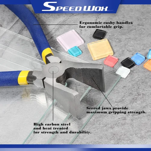 Vista 3 de SPEEDWOX Alicates de vidrio - Herramienta resistente de rotura de vidrieras de 8 pulgadas para trabajos de azulejos y mosaicos Heavy Duty, Stained