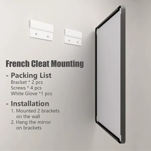 Vista 4 de Paquete de 2 espejos de baño con marco de metal negro de 22 x 30 pulgadas, espejo rectangular redondeado negro mate, antioxidante, se cuelga