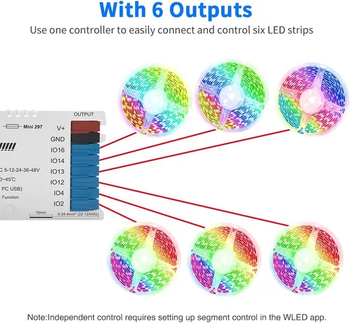 Vista 4 de GLEDOPTO Controlador de tira de luces LED WLED Elite de 6 canales