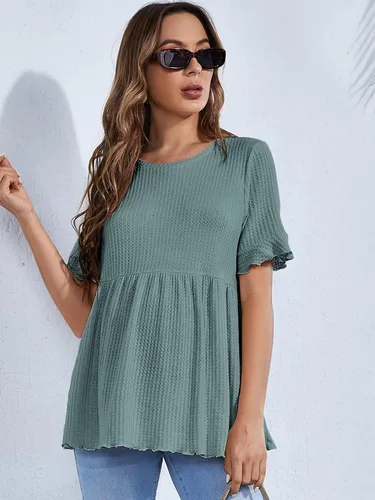 Vista 3 de Floerns Camiseta de maternidad casual de manga corta con dobladillo con volantes para mujer