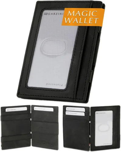 Vista 7 de GARZINI Cartera mágica con soporte para identificación, cartera minimalista con tarjetero RFID, cartera de cuero para 8 tarjetas, 01 Negro carbón