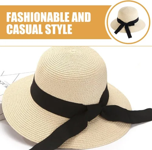 Vista 8 de Women Beach Sun Hat Wide Brim Fashion Bucket Cap Beige