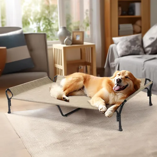 Vista 6 de Veehoo Cama elevada refrescante para perro con barandilla, cuna elevada para mascotas, para interiores y exteriores, cama XXL para mascotas