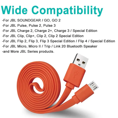 Vista 3 de Cable de carga para altavoz JBL, cable de alimentación de carga micro USB plano para altavoz JBL, auriculares, auriculares, reemplazo de carga de 3