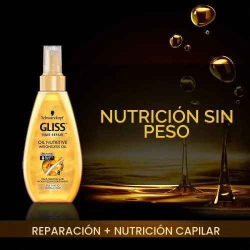 Vista 2 de GLISS Aceite nutritivo de tratamiento sin peso para reparación del cabello, 5.1 onzas
