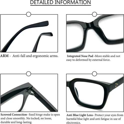 Vista 5 de DXYXYO Blue Light Blocking Reading Glasses for Women Oversized Computer Readers Retro Fashion Square