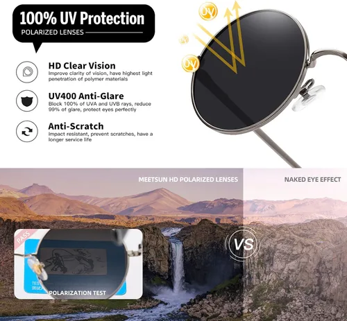 Vista 6 de MEETSUN Small Round Sunglasses Polarized for Men Women Retro Vintage Circle Hippie Sun Glasses UV400