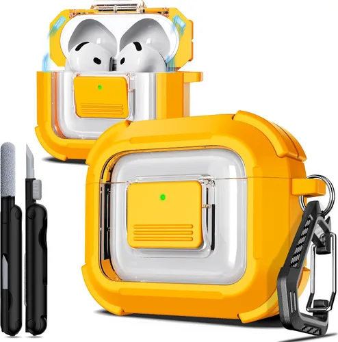 Vista 112 de R-fun Funda de carga compatible con AirPods de 2ª generación 2019, 1ª generación 2016, protección completa contra caídas, tapa desplegable