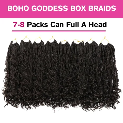 Vista 5 de Wodun Extensiones de Cabello de Ganchillo con Trenzas de Caja Goddess de 10 Pulgadas Pre-Enrolladas, Cabello de Ganchillo con Extremos Rizados Para