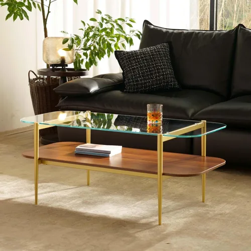 Vista 7 de Saint Mossi - Mesa de café moderna para sala de estar, mesa de café redonda de mediados de siglo, mesa central de 2 niveles para espacios pequeños