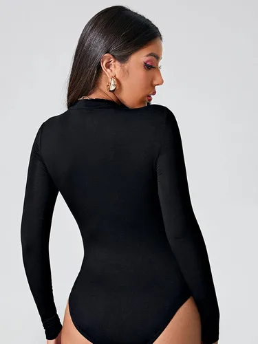 Vista 2 de Floerns Body de malla transparente con cuello alto falso para mujer