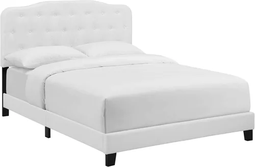 Vista 3 de Modway Amelia - Base de cama tapizada de tela capitoné tamaño Queen, color blanco