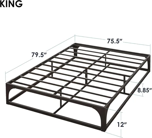 Vista 2 de Somier de cama individual Mellow 9 pulgadas, con base de colchón de láminas de acero resistente Negro