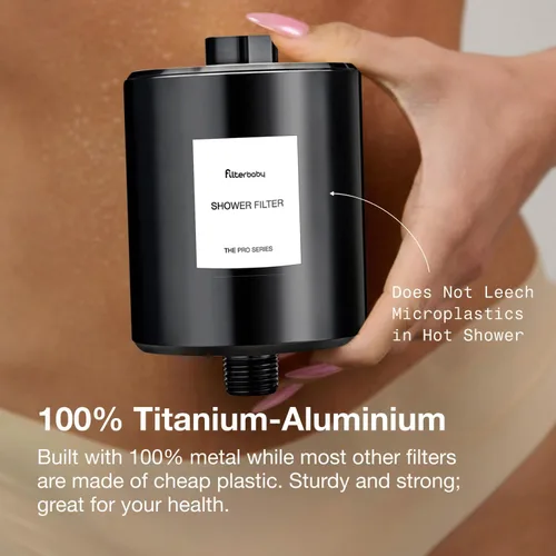 Vista 6 de Filterbaby Filtro de ducha totalmente metálico Pro – Certificado IAPMO según la norma NSF 177, desarrollado por médicos, reduce hasta un 99% de Negro