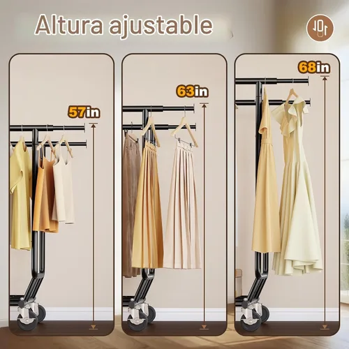 Vista 5 de HOKEEPER Perchero de carga de 650 libras plegable estante de ropa doble Rod