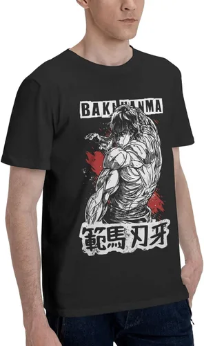 Vista 2 de Anime Baki The Grappler Baki Hanma - Camiseta de algodón de verano para hombre, cuello redondo, manga corta