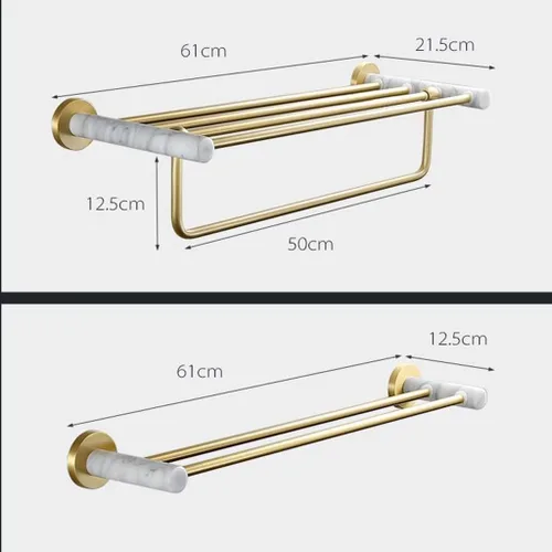 Vista 5 de Toallero para baño, espacio de luz nórdico, de aluminio, dorado, cepillado, toallero, toallero, barra de toalla de mármol natural, color y toallero