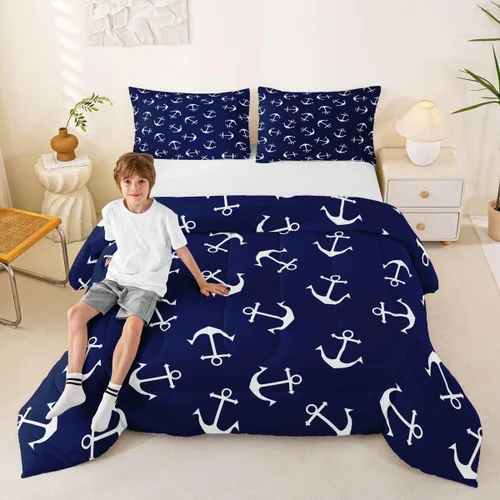 Vista 66 de Juego de edredón Lake Home Camper tamaño King, juego de ropa de cama náutica con ancla para niños, niñas, niños, adultos, decoración de dormitorio