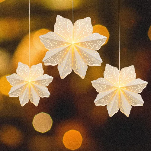Vista 2 de 3 Piezas Faroles de Papel de Navidad con Estrella Farol de Papel Lámpara de Papel Decoración Colgante de Fiesta Frozen para Bodas Árboles de Navidad