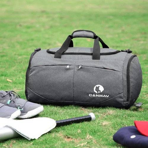 Vista 7 de Canway Bolsa deportiva para gimnasio, bolsa de viaje con bolsillo húmedo y compartimento para zapatos para hombres y mujeres, 45L, ligera