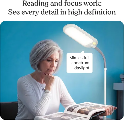 Vista 2 de Brightech Litespan - Lámpara de pie de lectura LED de segunda edición con LED blanco fresco, suave y cálido, atenuador integrado, diseño ajustable