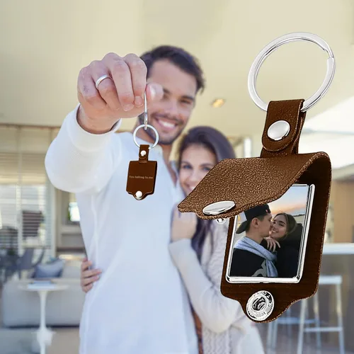 Vista 4 de Llavero de imagen personalizado con protección de cuero personalizado a todo color con fotos de texto personalizables para amantes de la familia