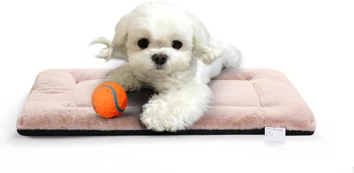 Vista 7 de Alfombrilla de cama para jaula de perro para perros extra pequeños. Cama de jaula de perro ultra suave. Alfombrilla de perrera lavable y Rosa