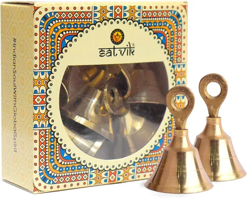 Vista 2 de Satvik - Juego de 6 campanas de latón para colgar en el templo de Pooja Mandir, para el hogar, campanas de Navidad, decoración de árboles