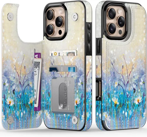 Vista 373 de LETO para iPhone 15 Pro Funda tipo cartera - Tapa tipo folio con patada - Diseños de moda - Tarjetero - Funda protectora para mujeres y niñas - 6.1