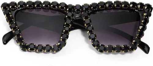 Vista 3 de FEISEDY Gafas de sol de ojo de gato cuadradas de cristal para mujer, gafas de sol brillantes de moda retro Cateye B2898