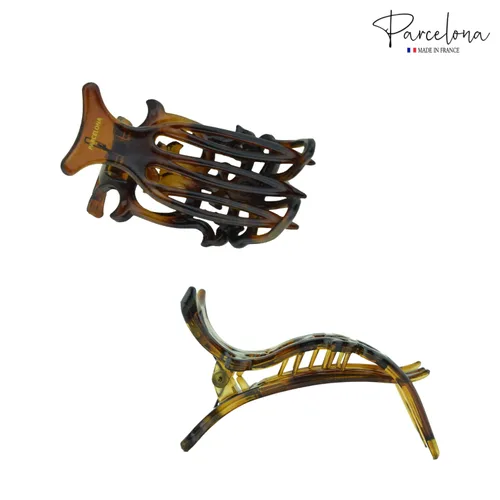 Vista 5 de Parcelona Pequeña diapositiva francesa de celuloide intrincada en la pinza lateral del pelo del deslizador para el pelo fino