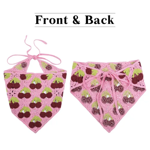 Vista 6 de GERINLY Bandana de pelo de ganchillo para mujer, 2 unidades, estilo bohemio, triangular, pañuelo para la cabeza, pañuelo elegante de encaje y bonito