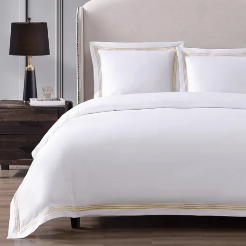 Vista 8 de Pure Parima Triple Luxe Sateen Hotel Collection - Juego de funda de edredón 100% algodón egipcio certificado, bordado Baratta, matrimonial/Queen