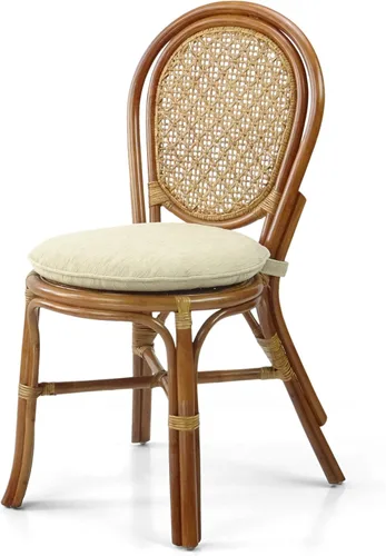 Vista 5 de Denver Dining - Silla auxiliar de mimbre hecha a mano con cojín color crema, ratán natural, colonial