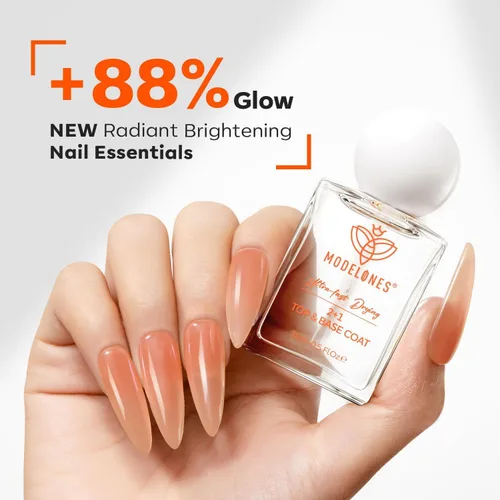 Vista 5 de modelones Esmalte de uñas, capa base 3 en uno, 0.5 onzas líquidas, fortalecedor de uñas transparente, secado rápido, larga duración, brillo