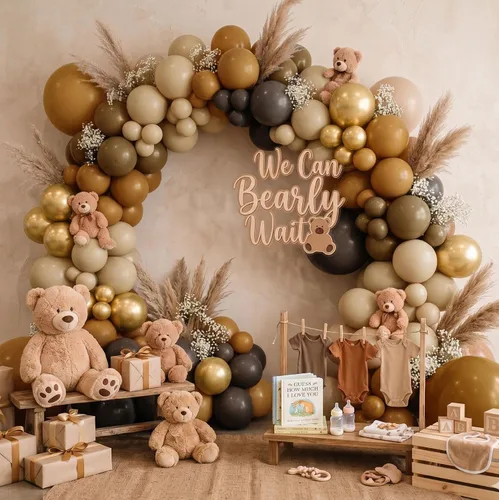Vista 2 de Brown Balloon Arch Kit - Double Stuffed Matte Nude Tan Neutral Latex Balloons Garland with Metallic Gold Bohemian Style for Baby Shower Fall