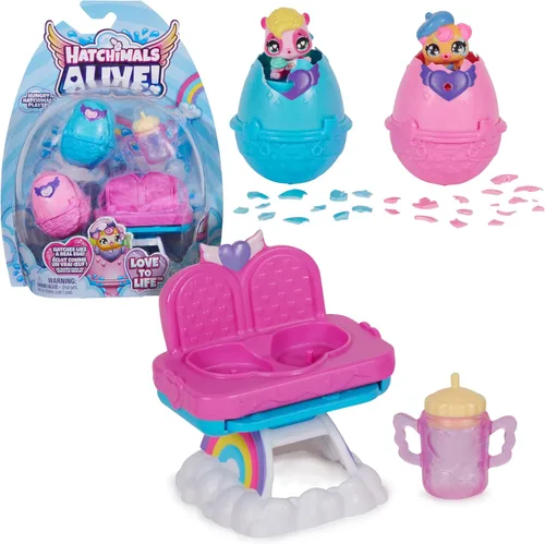Vista 11 de Hatchimals Alive! Juego de vivero y guardería con 4 mini figuras en huevos autoeclosivos, 13 accesorios, juguetes para niños para niñas y niños a