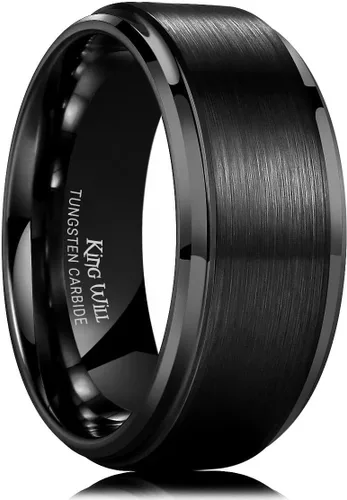 Vista 25 de King Will Anillo de Boda Clásico de Tungsteno para Hombre, Anillos de 6/7/8/9/10mm de Ancho, Acabado Pulido, Borde de Escalón Mate, Ajuste Cómodo