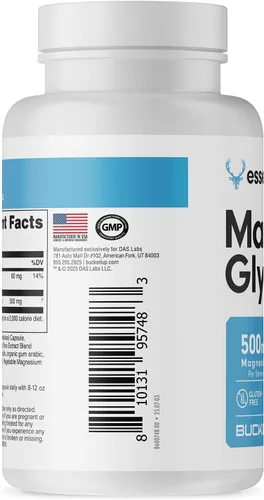 Vista 4 de Bucked Up Glicinato de magnesio 500 mg Bisglicinato de magnesio quelado Sin gluten OGM probado por terceros Apoyo mineral diario
