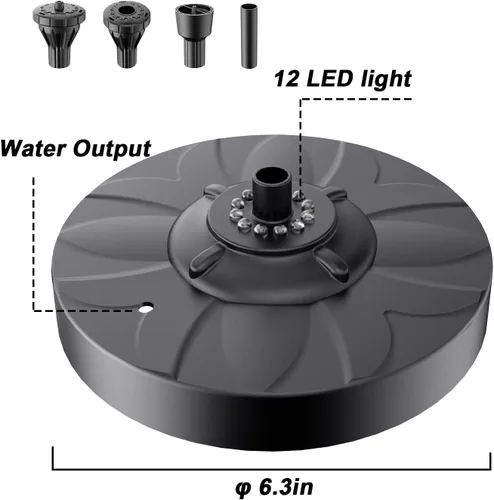 Vista 6 de Jutai Fuente eléctrica flotante de estanque luces LED coloridas, sistema de filtro integrado, bomba de fuente de cascada, cable de alimentación