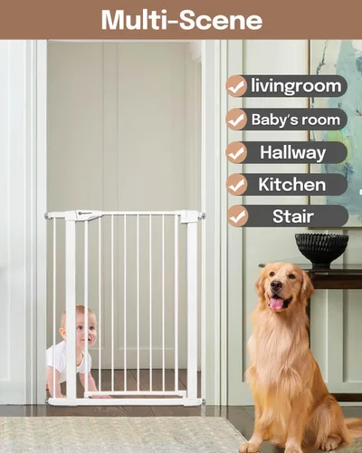 Vista 6 de Puerta de bebé extra alta de 42 pulgadas para escaleras y puertas, puerta de mascotas montada a presión de cierre automático, se adapta a aberturas