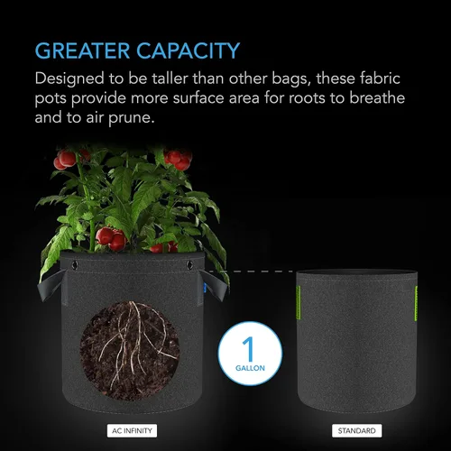 Vista 3 de AC Infinity - Macetas de tela resistente de 1 galones para cultivo de aireación, 5 unidades con tela no tejida gruesa de 17.64 oz (500 G) y anillos