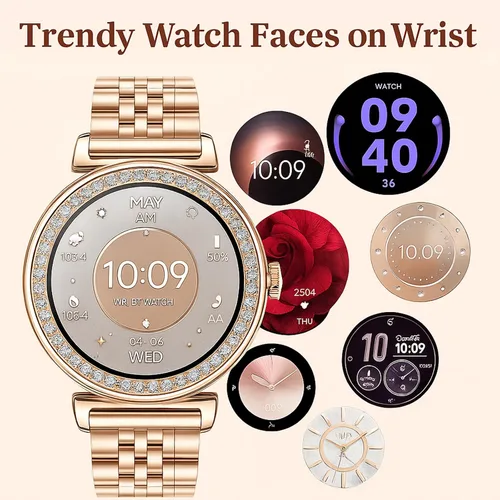 Vista 3 de Yihou Relojes inteligentes para mujer, rastreador de actividad física con diamantes, modos multideportivos, monitor de frecuencia cardíaca