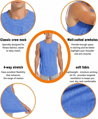 Vista 5 de Amussiar Paquete de 3 camisetas sin mangas de entrenamiento para hombre, camisetas de malla para gimnasio, ajuste seco, culturismo, fitness