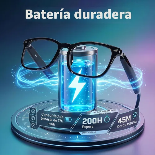Vista 5 de Gafas inteligentes AI con traducción de 164 idiomas y audio Negro