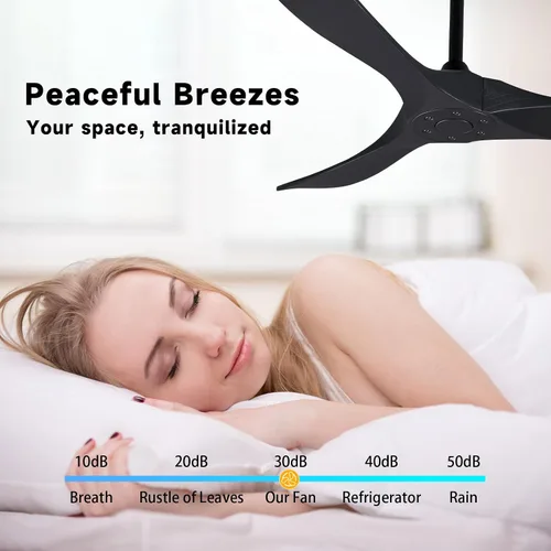 Vista 5 de Bigzone - Ventilador de techo negro para interiores y exteriores de 52 pulgadas sin luces con control remoto, motor DC eficiente energéticamente