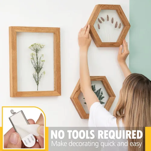 Vista 4 de LuBanSir Ganchos para colgar cuadros de pared sin clavos, paquete de 12 ganchos adhesivos de metal con 16 tiras para fotos pequeñas, arte y espejos